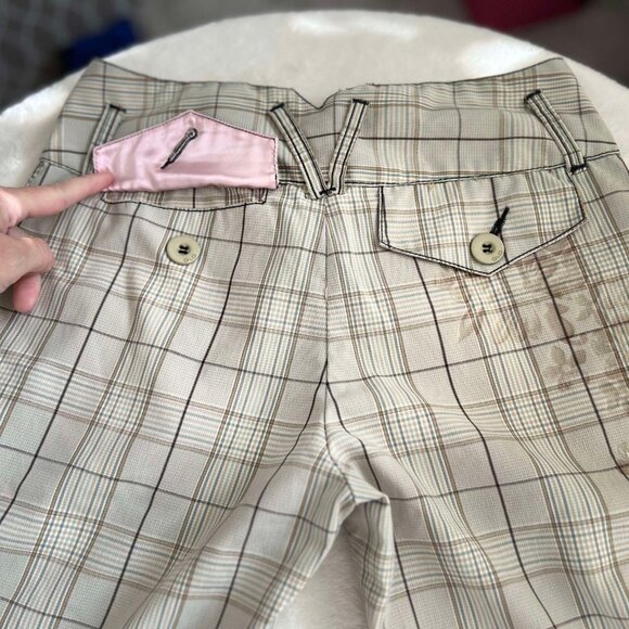 GLO Tailored Goods Beige Bermuda Shorts with a Floral Print & Pink Satin Accents - Picture 6 of 7